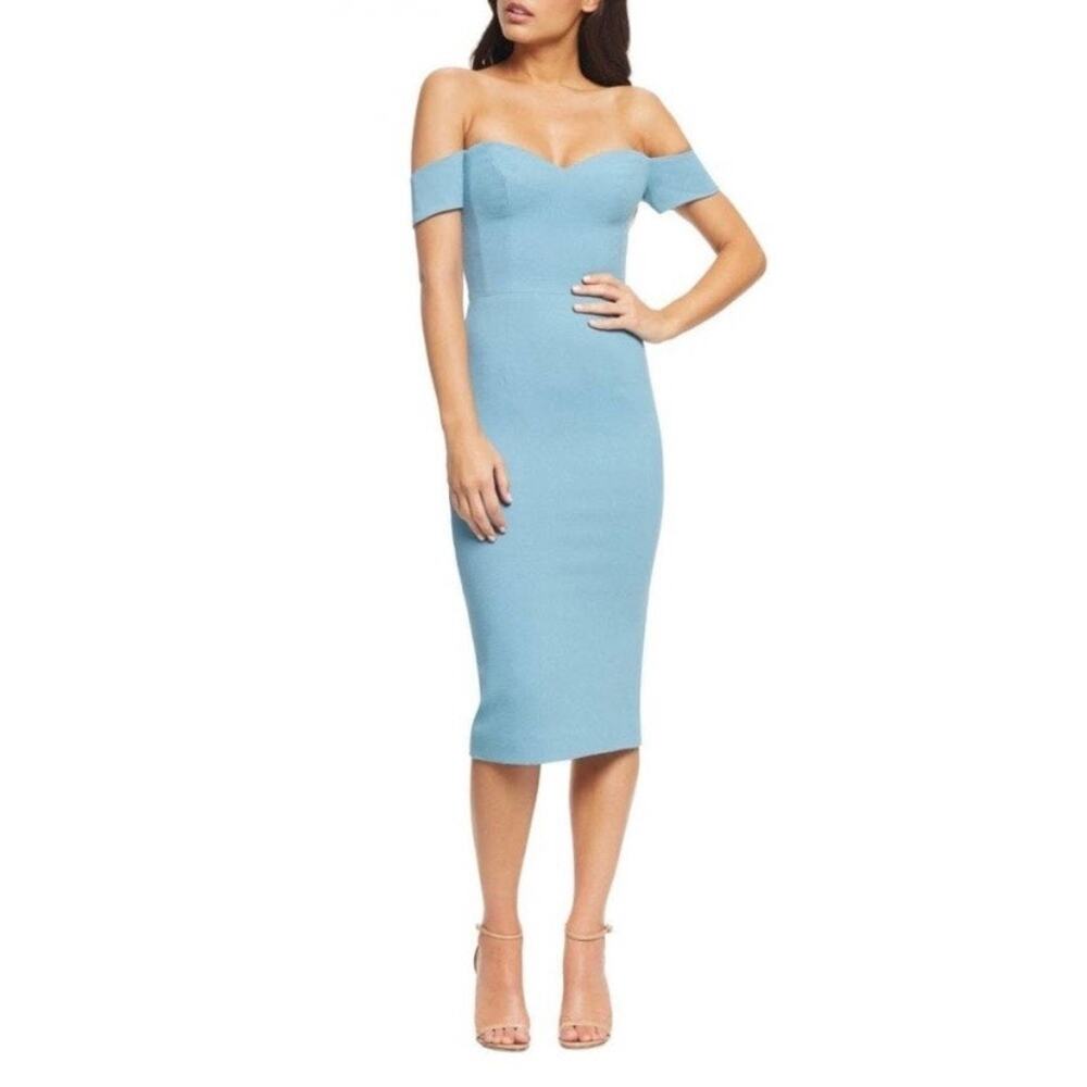 Dress The Population Sea Breeze Blue Bailey Off The Shoulder Mini Dress Sz.XS